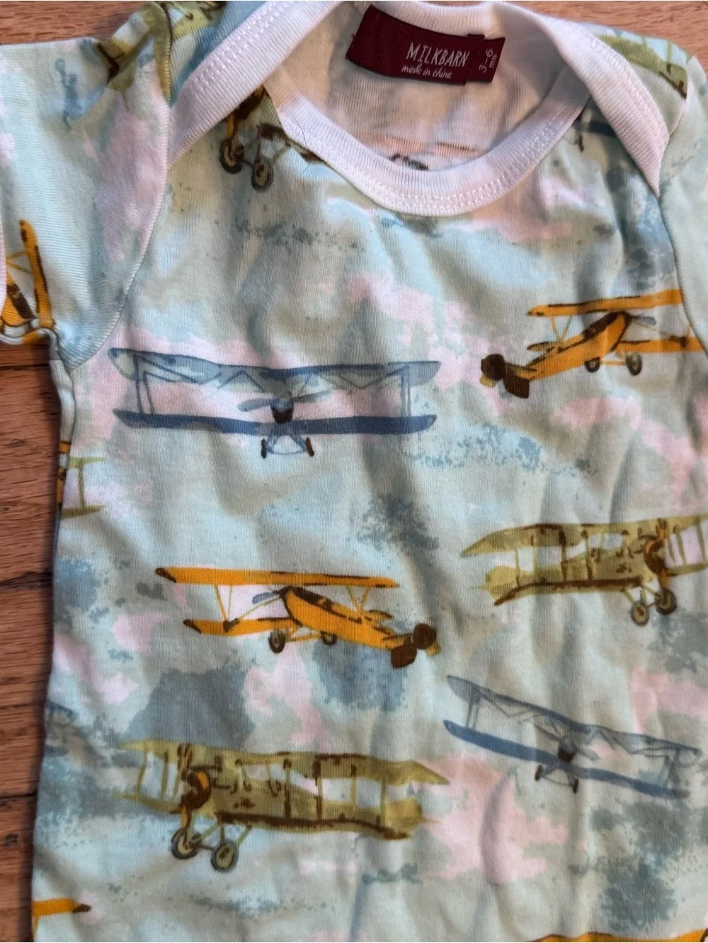 Milkbarn Airplane Print Baby Bodysuit & Knot Hat 3-6 months organic cotton